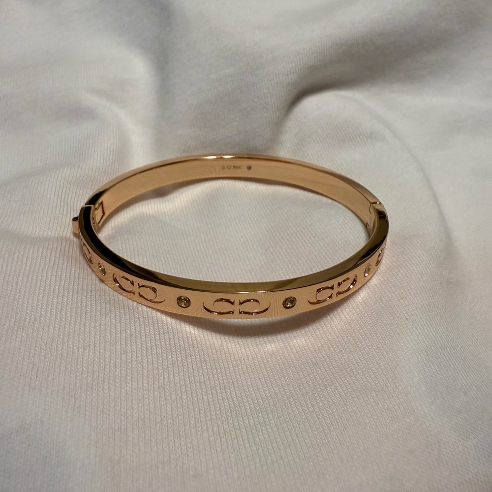 Coach Rose Gold Hinged Bracelet with Engraved Design